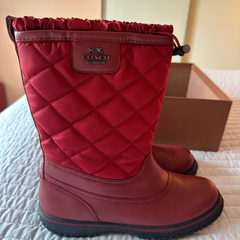 Coach Quilted Red Mid-Calf Rain Boots